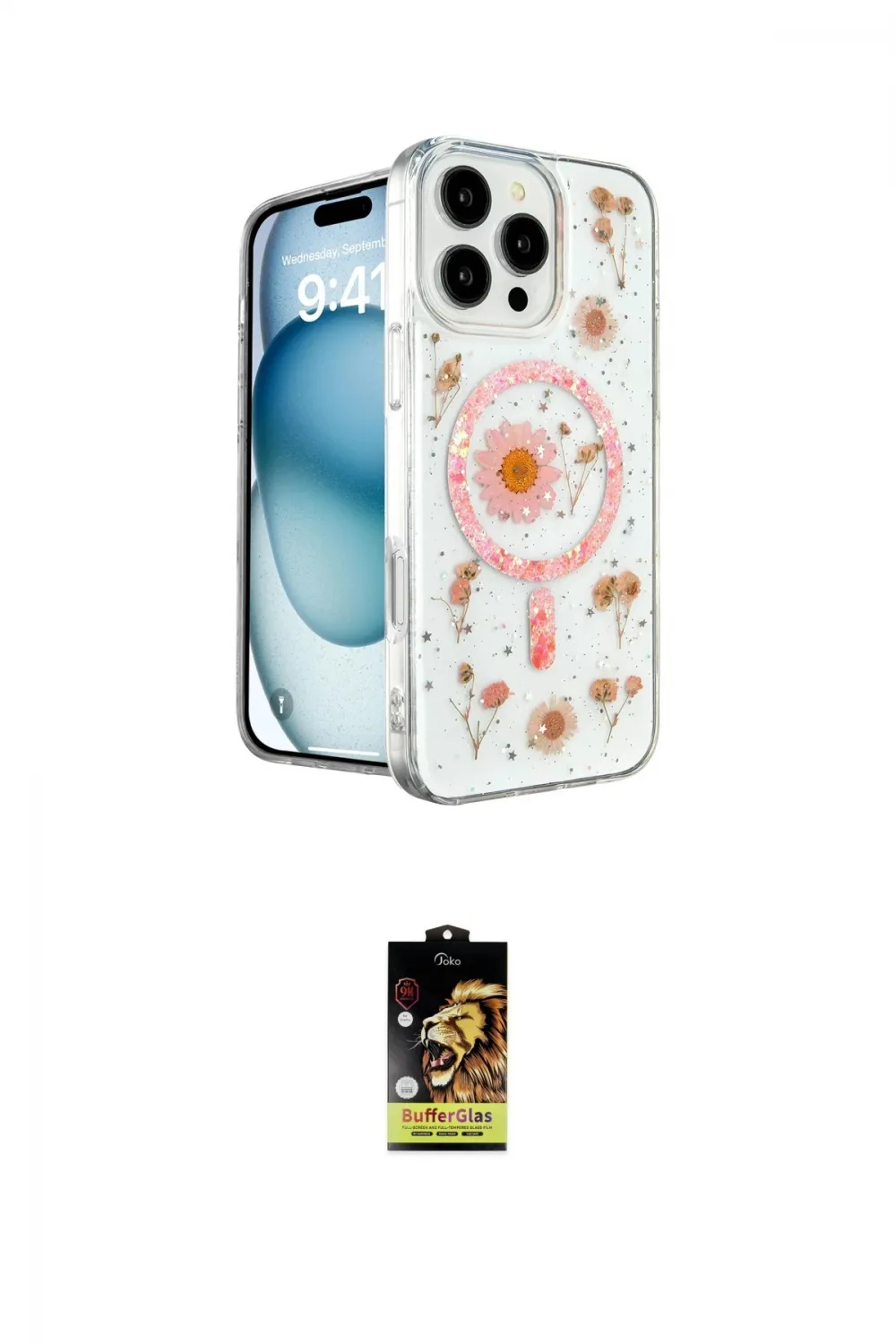 ieg™ iPhone 16 Pro Kılıf Kozmos Doku - Siyah Buffer Cam Ekran Koruyucu