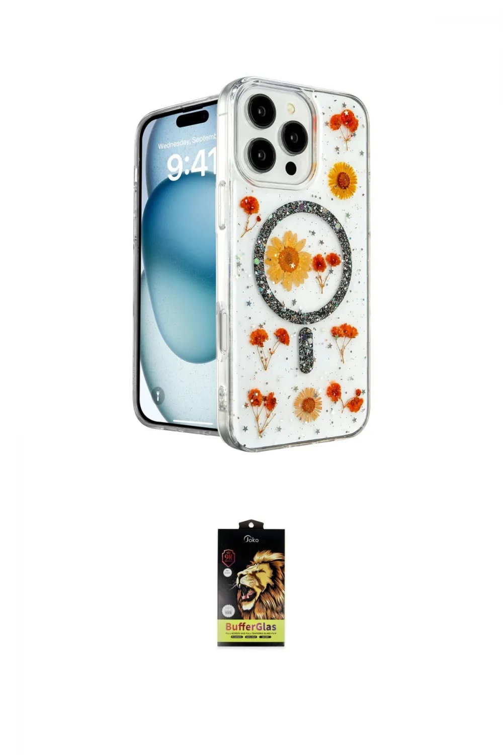 ieg™ iPhone 16 Pro Kılıf Kozmos Doku - Siyah Buffer Cam Ekran Koruyucu