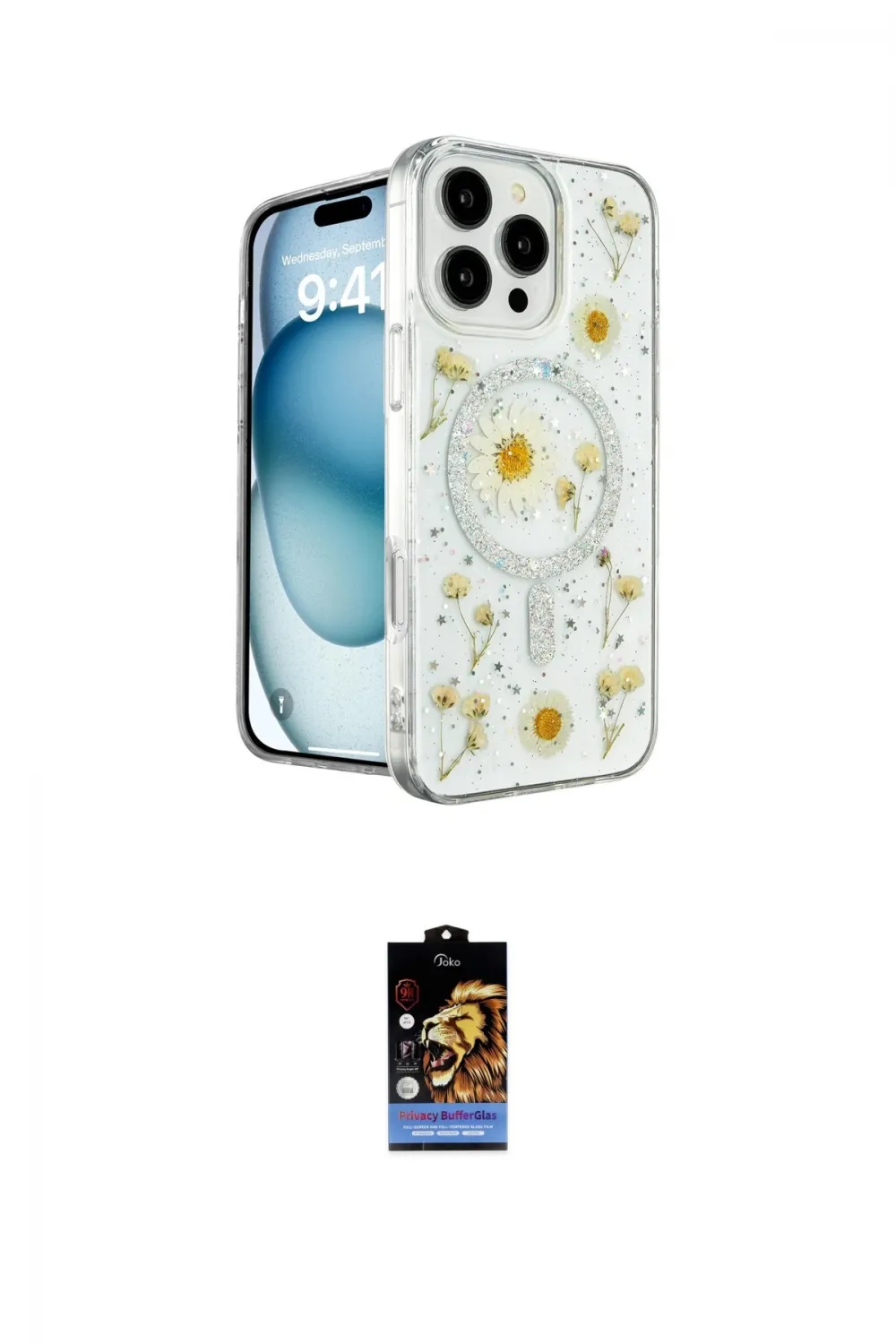 ieg™ iPhone 16 Pro Kılıf Kozmos Doku - Siyah Buffer Hayalet Cam Ekran Koruyucu