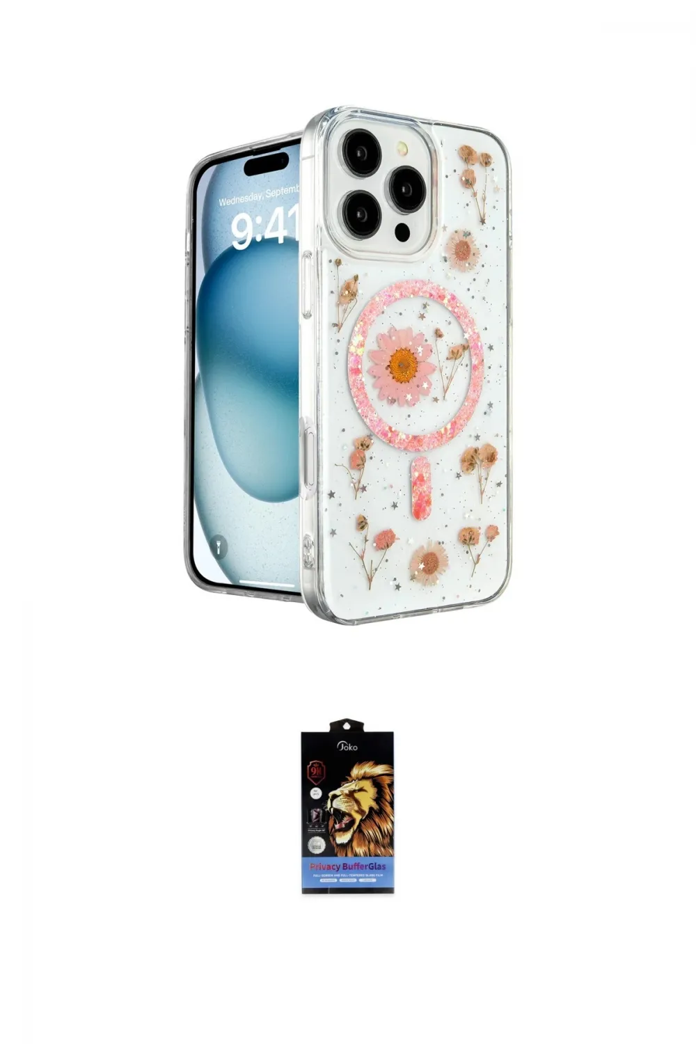 ieg™ iPhone 16 Pro Kılıf Kozmos Doku - Siyah Buffer Hayalet Cam Ekran Koruyucu