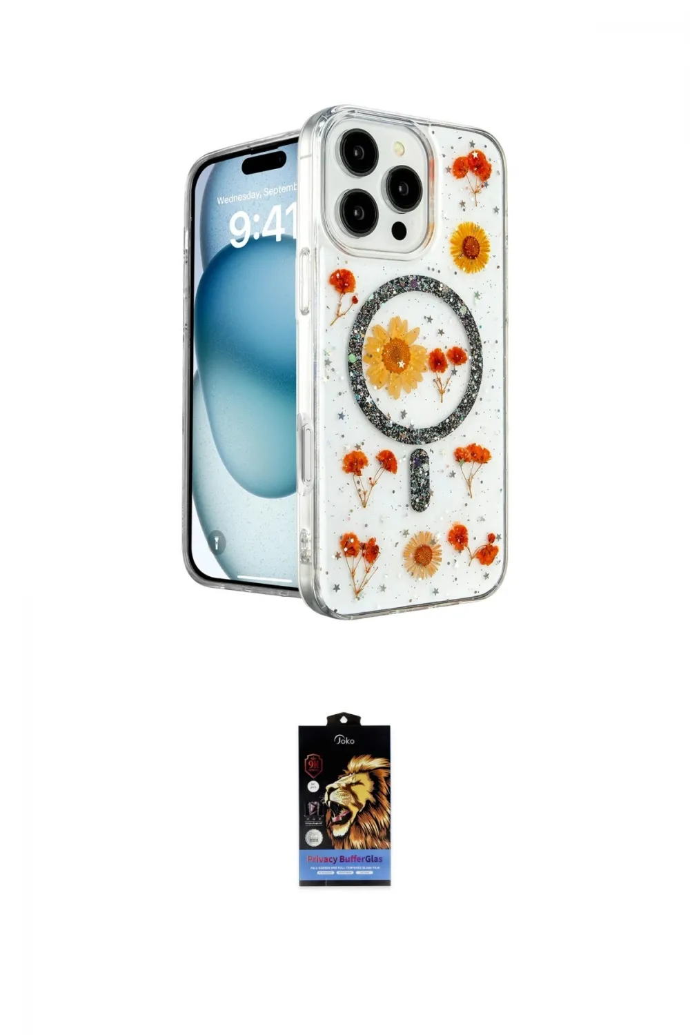 ieg™ iPhone 16 Pro Kılıf Kozmos Doku - Siyah Buffer Hayalet Cam Ekran Koruyucu