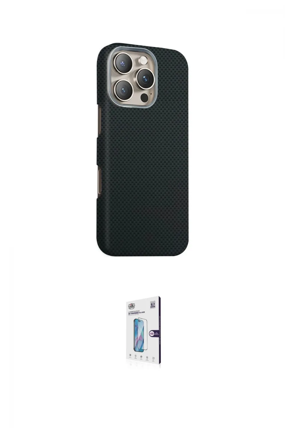 ieg™ iPhone 16 Pro Kılıf Kozmos Klasik Prime - Siyah Bilvis 0.18mm Plus Cam Ekran Koruyucu