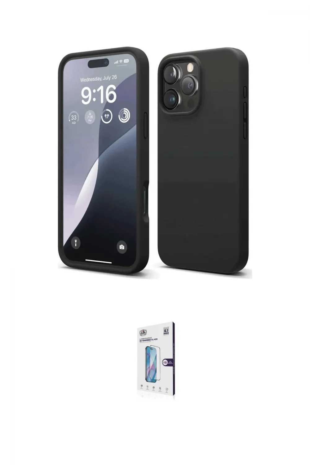 ieg™ iPhone 16 Pro Kılıf Kozmos Yansıma Özel Seri - Siyah Bilvis 0.18mm Plus Cam Ekran Koruyucu