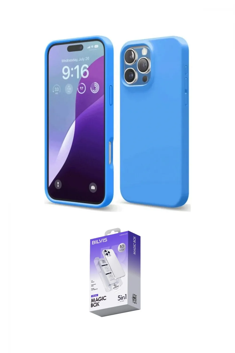 ieg™ iPhone 16 Pro Kılıf Kozmos Yansıma Özel Seri - Siyah Bilvis 5in1 3D Magic Cam Ekran Koruyucu
