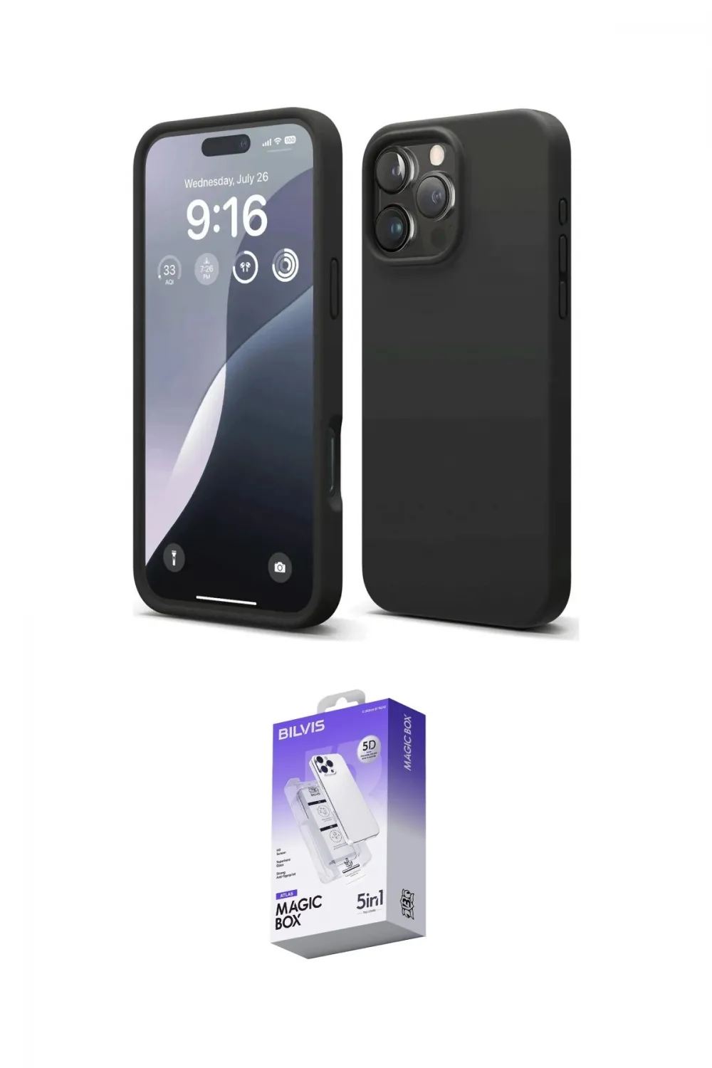 ieg™ iPhone 16 Pro Kılıf Kozmos Yansıma Özel Seri - Siyah Bilvis 5in1 3D Magic Cam Ekran Koruyucu