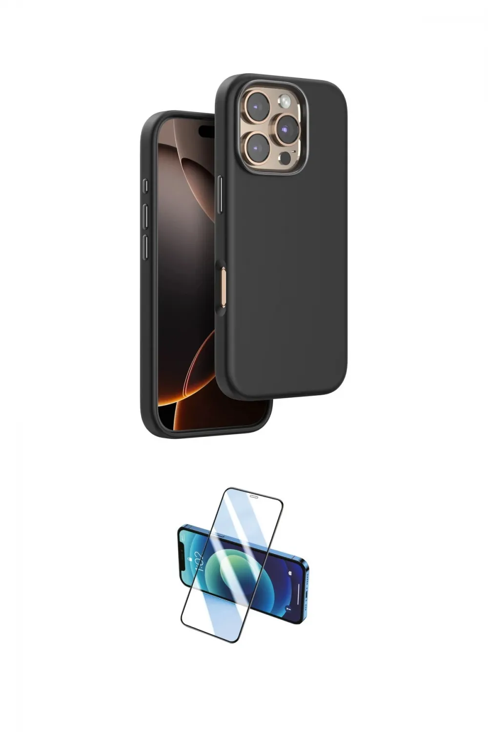 ieg™ iPhone 16 Pro Kılıf Kutup Modern - Siyah 3D Antistatik Cam Ekran Koruyucu