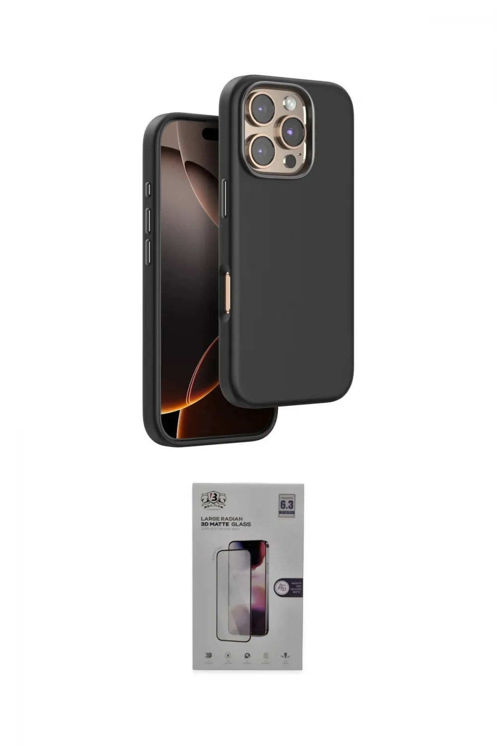 ieg™ iPhone 16 Pro Kılıf Kutup Modern - Siyah Bilvis 3D Mat Cam Ekran Koruyucu
