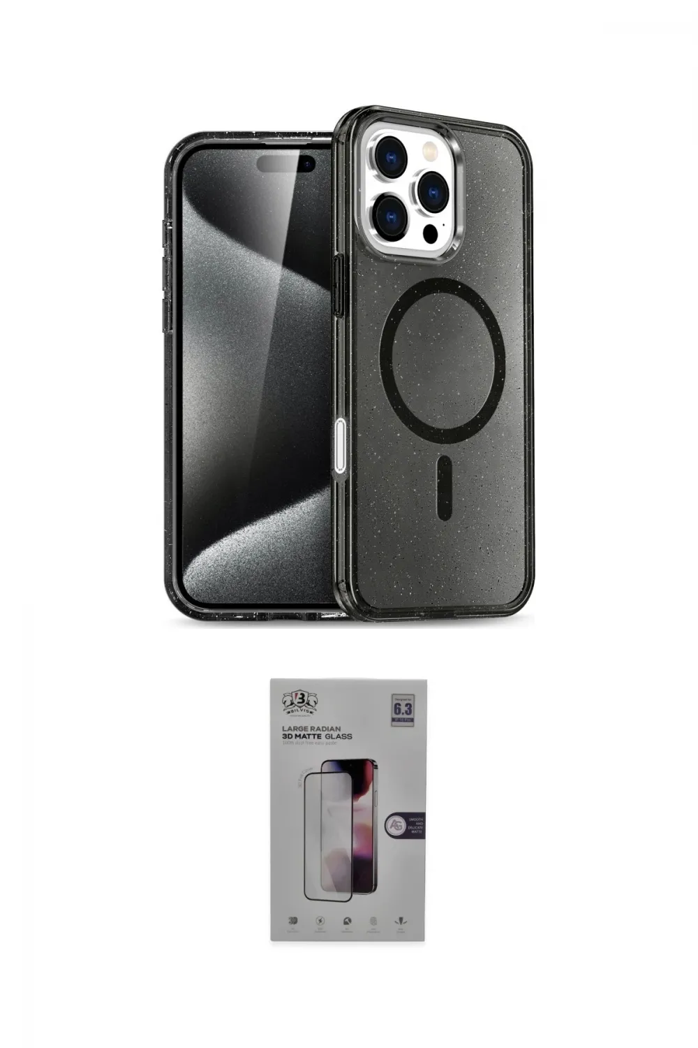 ieg™ iPhone 16 Pro Kılıf Nova Asil Prime - Siyah Bilvis 3D Mat Cam Ekran Koruyucu