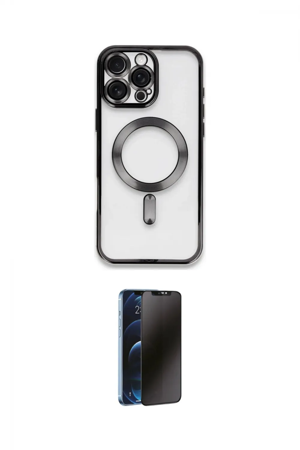 ieg™ iPhone 16 Pro Kılıf Nova Işık Özel Seri - Siyah 3D Antistatik Hayalet Cam Ekran Koruyucu