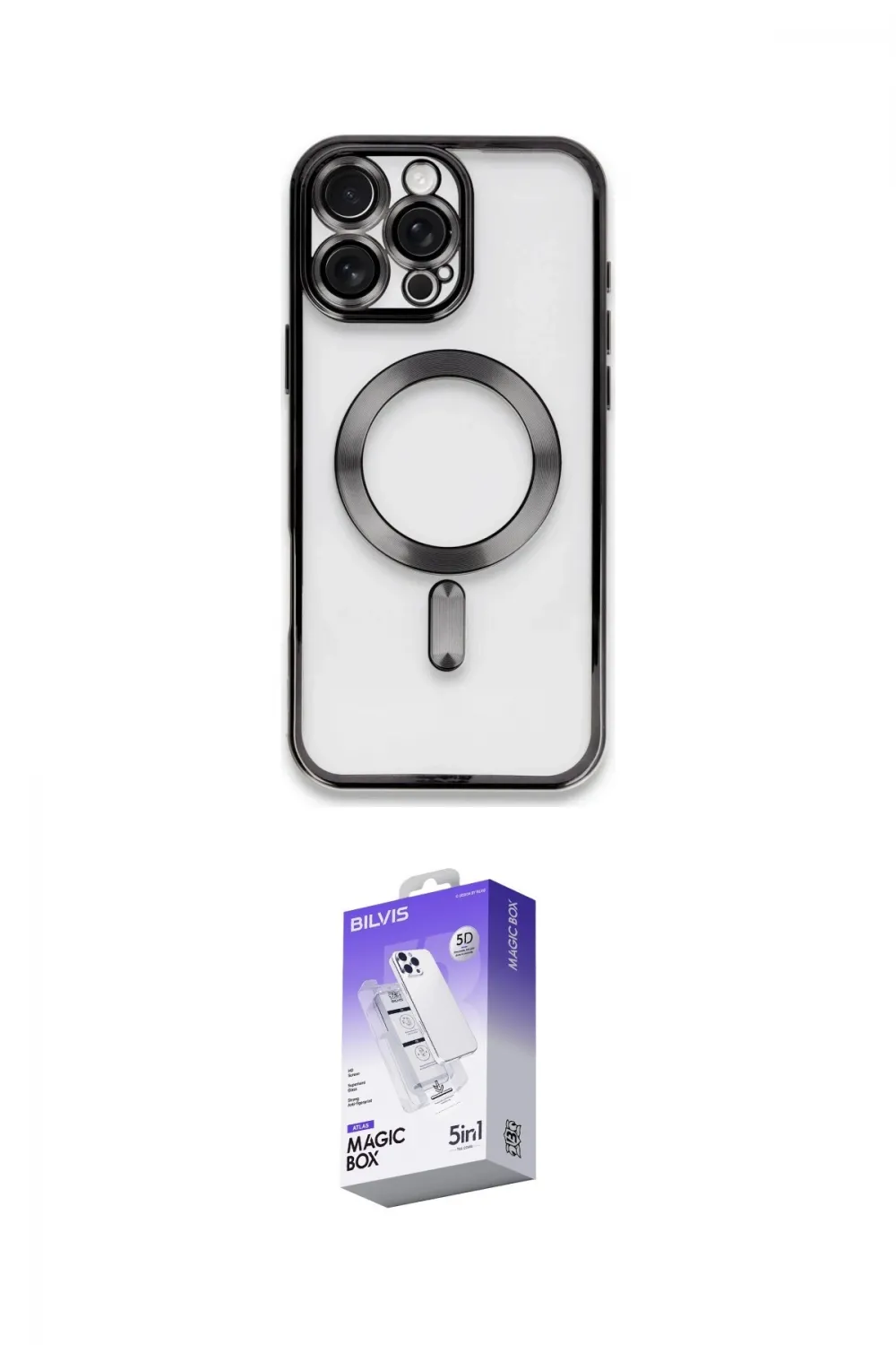 ieg™ iPhone 16 Pro Kılıf Nova Işık Özel Seri - Siyah Bilvis 5in1 3D Magic Cam Ekran Koruyucu