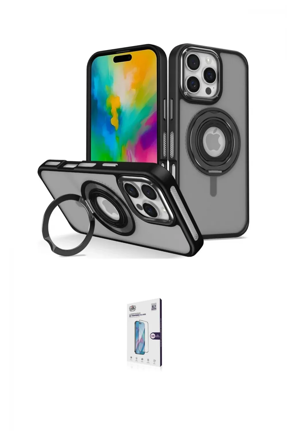 ieg™ iPhone 16 Pro Kılıf Nova Minimal Serisi - Siyah Bilvis 0.18mm Plus Cam Ekran Koruyucu