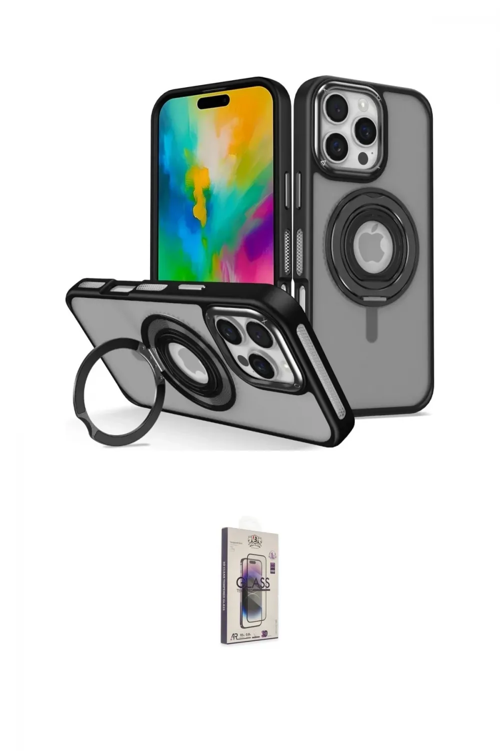 ieg™ iPhone 16 Pro Kılıf Nova Minimal Serisi - Siyah Bilvis 3D Cam Ekran Koruyucu