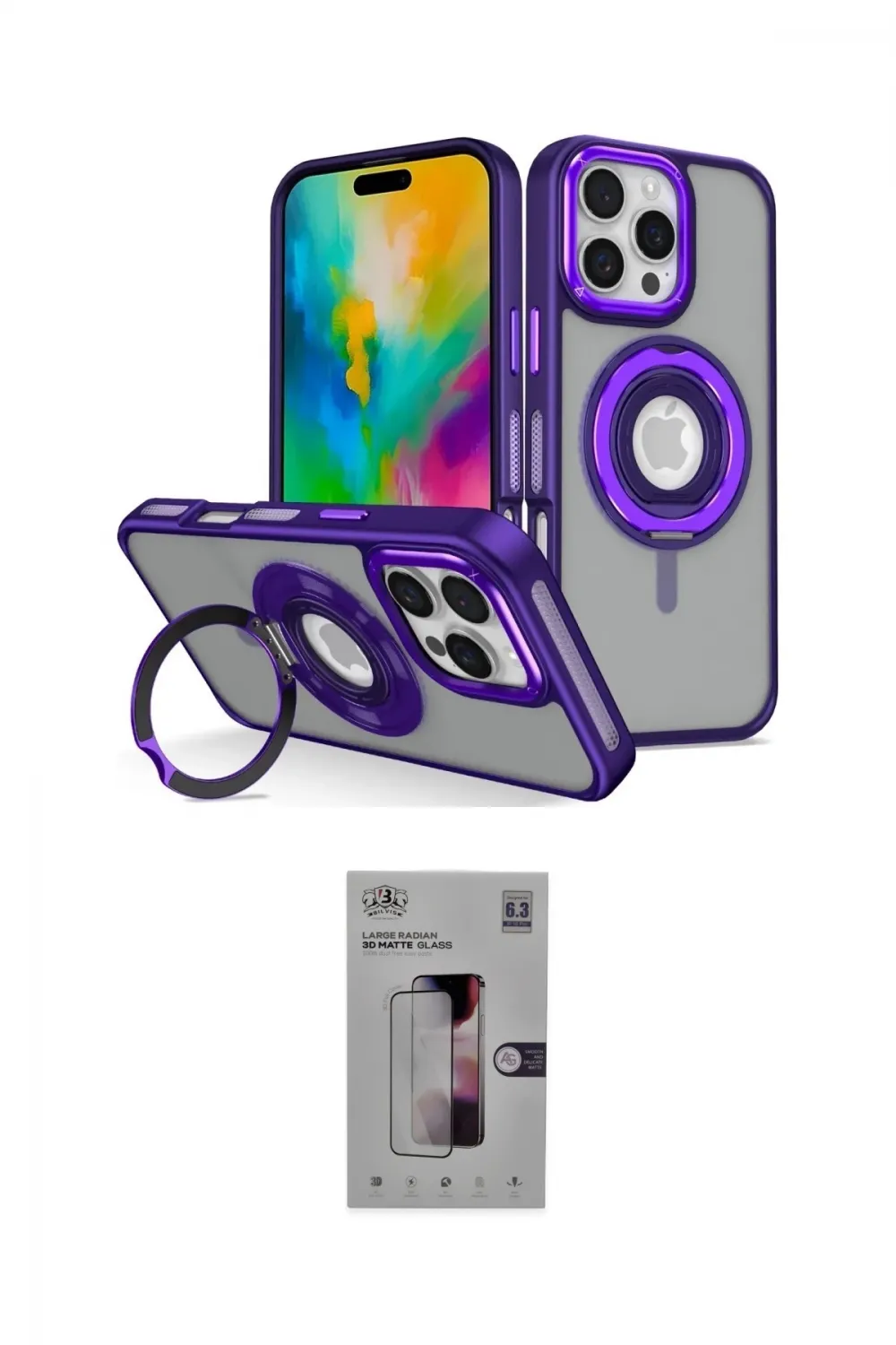ieg™ iPhone 16 Pro Kılıf Nova Minimal Serisi - Siyah Bilvis 3D Mat Cam Ekran Koruyucu