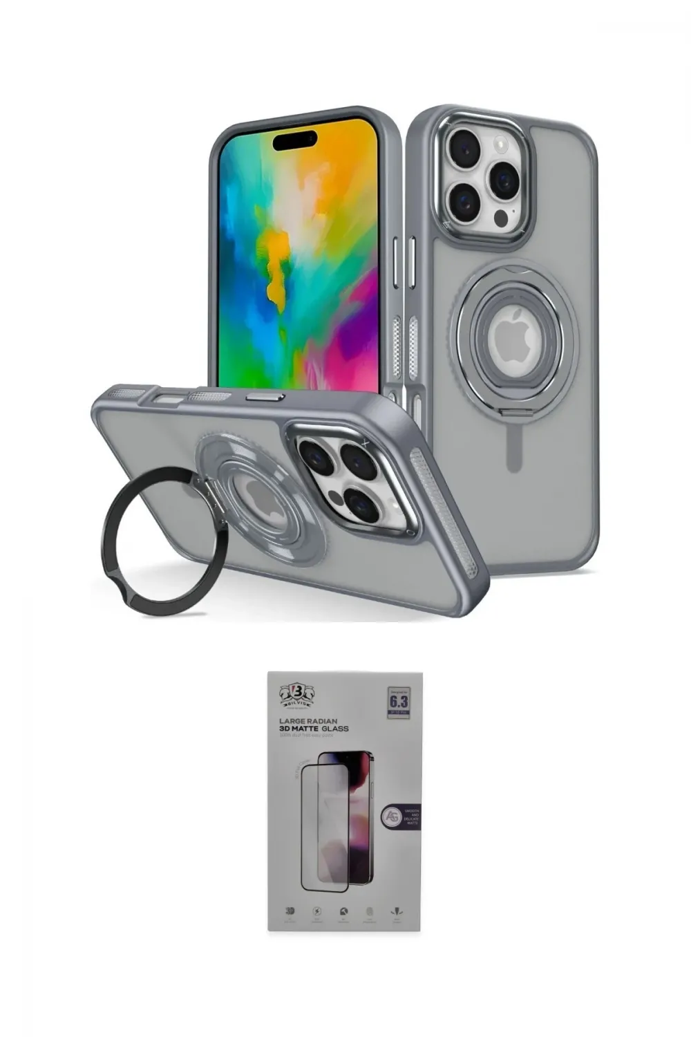 ieg™ iPhone 16 Pro Kılıf Nova Minimal Serisi - Siyah Bilvis 3D Mat Cam Ekran Koruyucu
