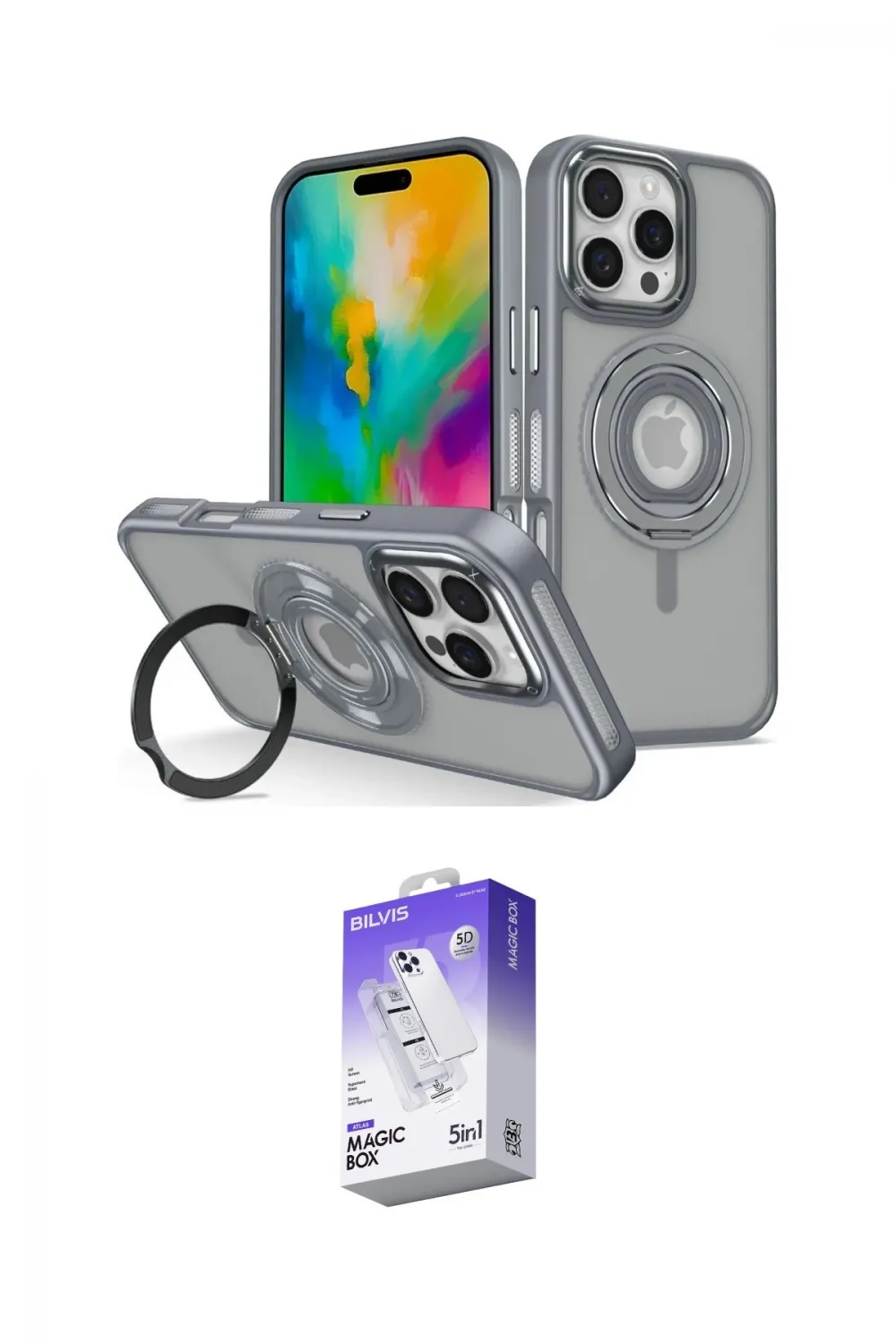 ieg™ iPhone 16 Pro Kılıf Nova Minimal Serisi - Siyah Bilvis 5in1 3D Magic Cam Ekran Koruyucu