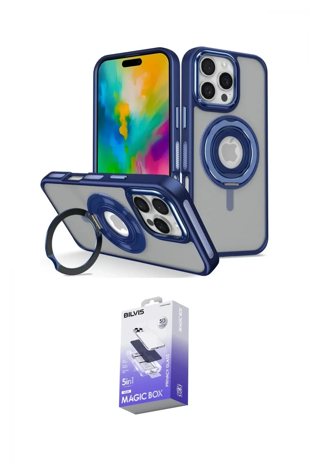 ieg™ iPhone 16 Pro Kılıf Nova Minimal Serisi - Siyah Bilvis 5in1 5D Magic Hayalet Cam Ekran Koruyucu