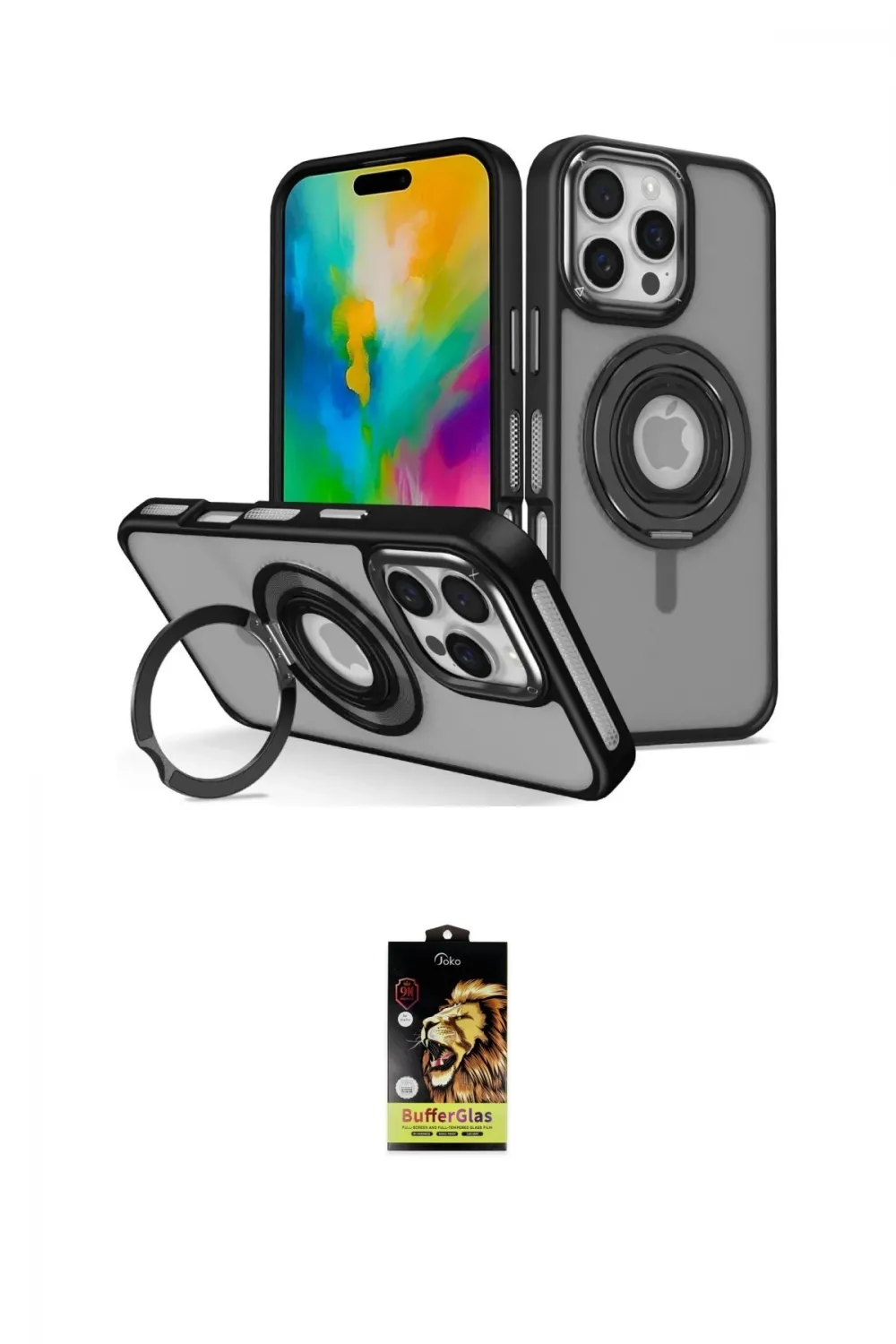 ieg™ iPhone 16 Pro Kılıf Nova Minimal Serisi - Siyah Buffer Cam Ekran Koruyucu