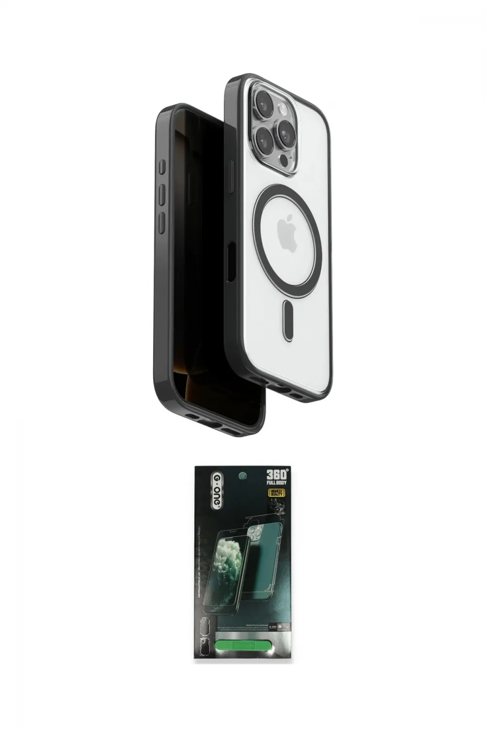 ieg™ iPhone 16 Pro Kılıf Pusula Form Serisi - Siyah 360 Mat Full Body Arka Koruyucu