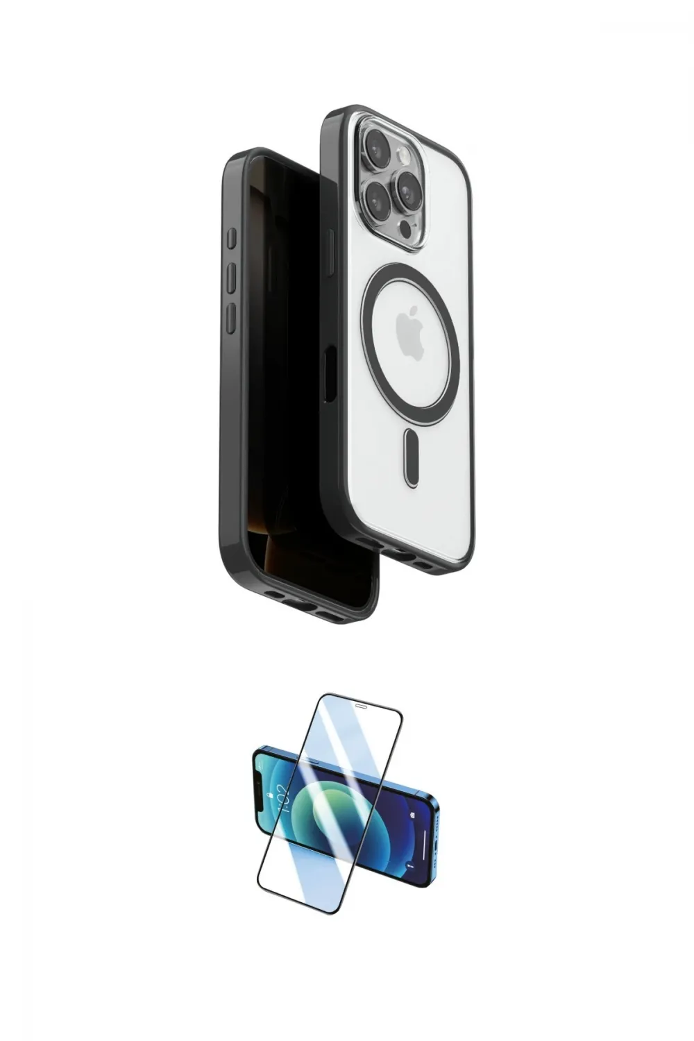 ieg™ iPhone 16 Pro Kılıf Pusula Form Serisi - Siyah 3D Antistatik Cam Ekran Koruyucu