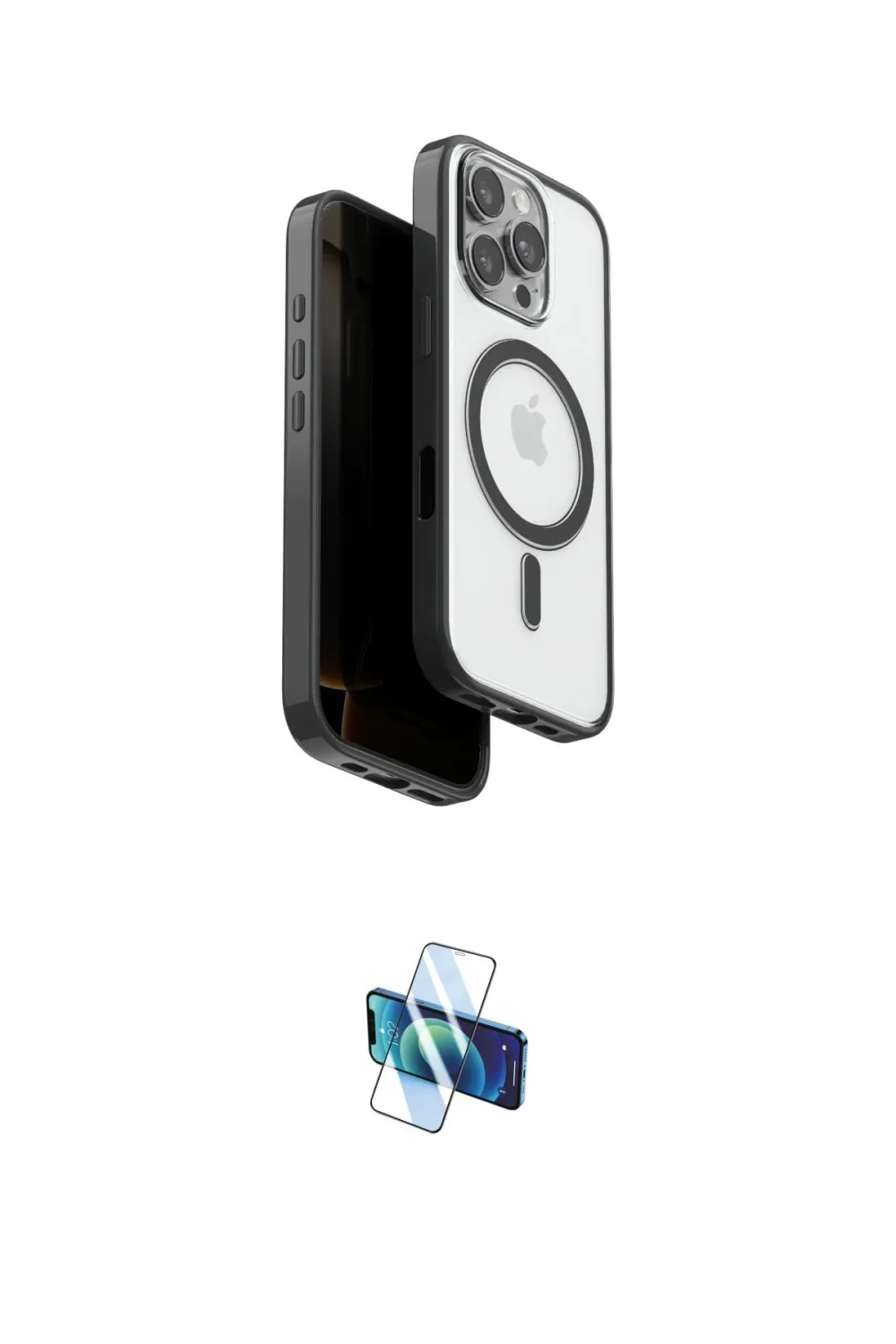 ieg™ iPhone 16 Pro Kılıf Pusula Form Serisi - Siyah 3D Antistatik Seramik Nano Ekran Koruyucu