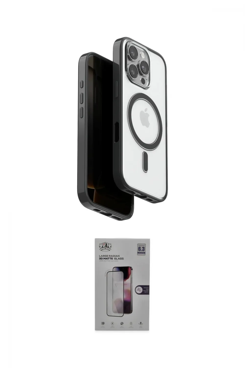 ieg™ iPhone 16 Pro Kılıf Pusula Form Serisi - Siyah Bilvis 3D Mat Cam Ekran Koruyucu