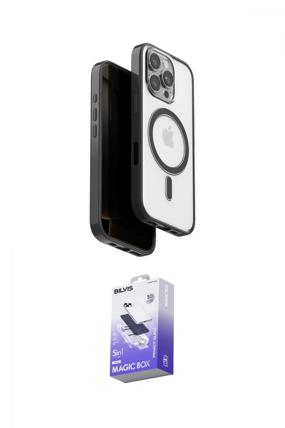 ieg™ iPhone 16 Pro Kılıf Pusula Form Serisi - Siyah Bilvis 5in1 5D Magic Hayalet Cam Ekran Koruyucu