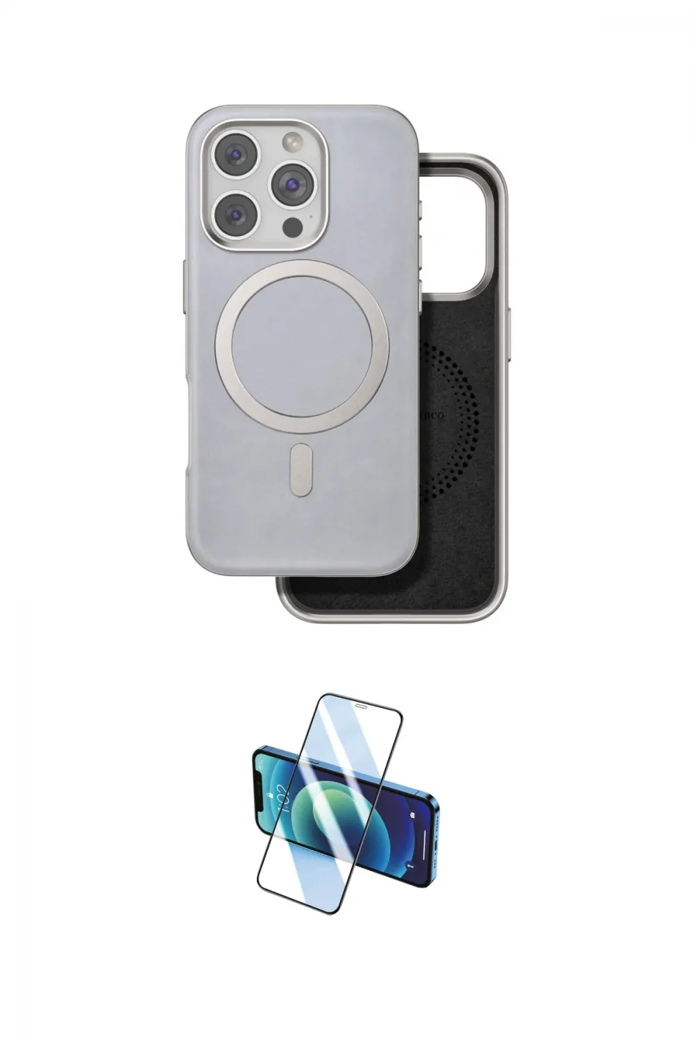 ieg™ iPhone 16 Pro Kılıf Pusula Işık Koleksiyonu - Siyah 3D Antistatik Cam Ekran Koruyucu