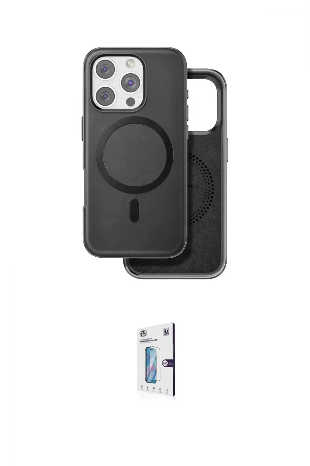 ieg™ iPhone 16 Pro Kılıf Pusula Işık Koleksiyonu - Siyah Bilvis 0.18mm Plus Cam Ekran Koruyucu