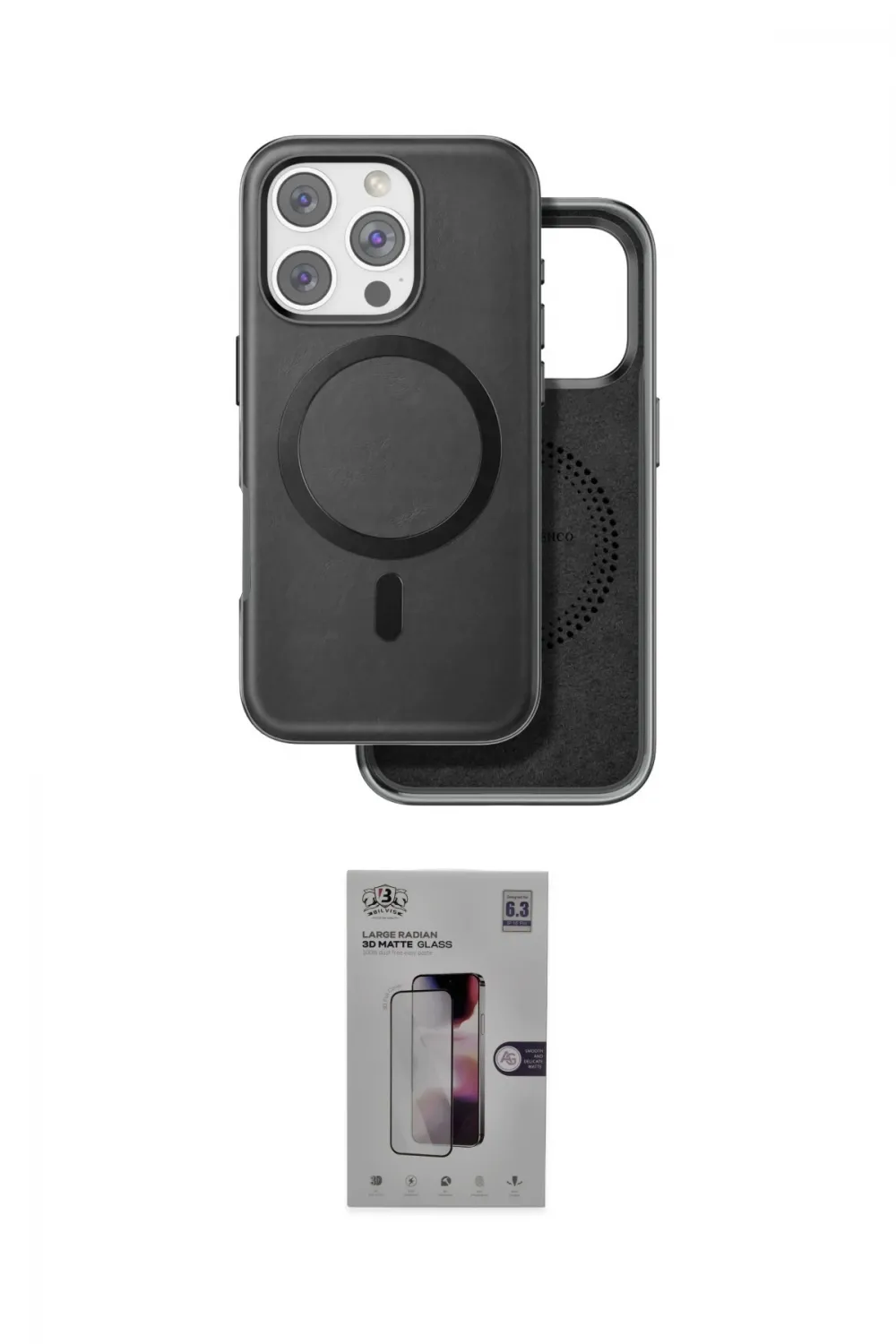 ieg™ iPhone 16 Pro Kılıf Pusula Işık Koleksiyonu - Siyah Bilvis 3D Mat Cam Ekran Koruyucu