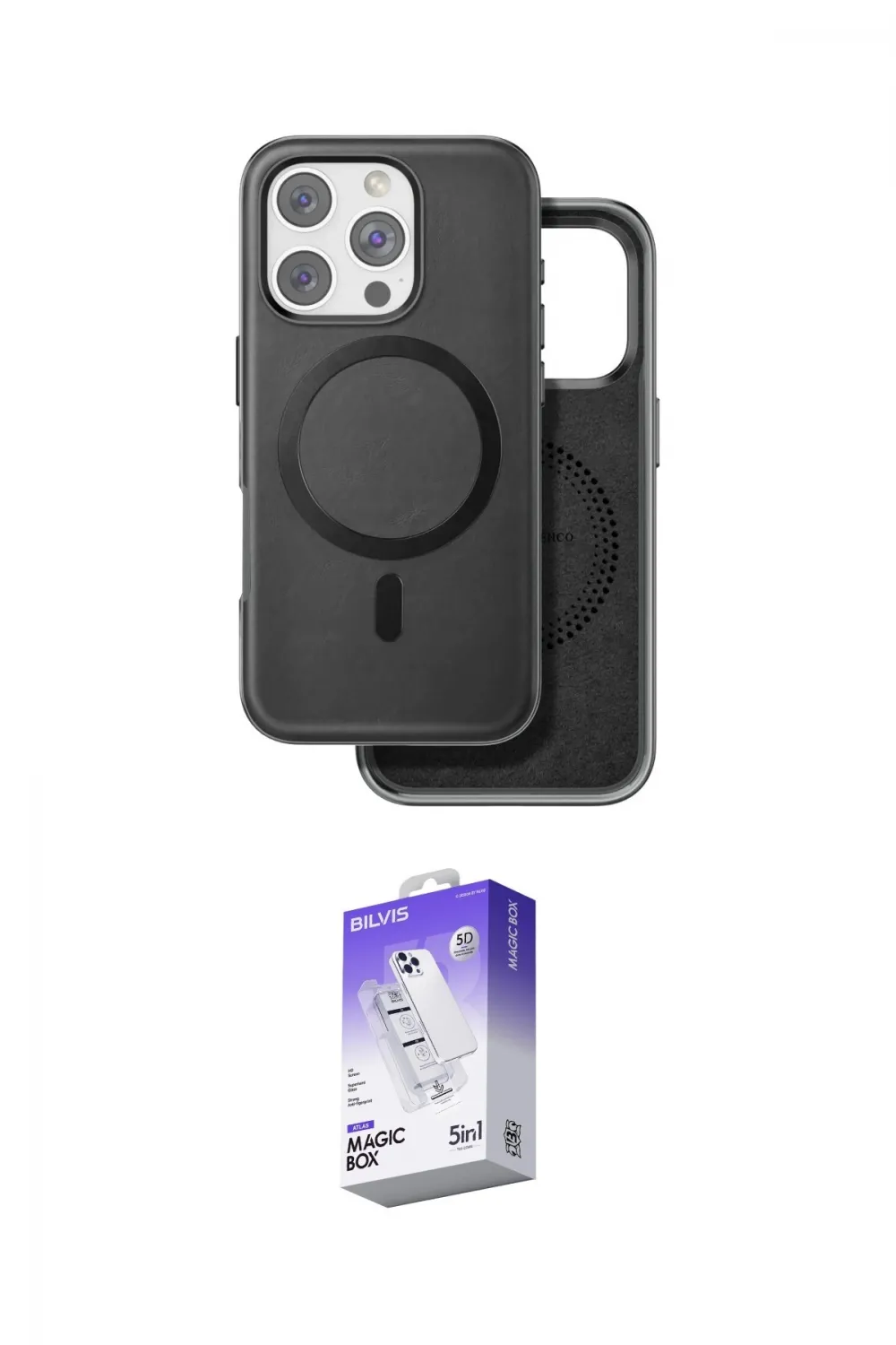 ieg™ iPhone 16 Pro Kılıf Pusula Işık Koleksiyonu - Siyah Bilvis 5in1 3D Magic Cam Ekran Koruyucu