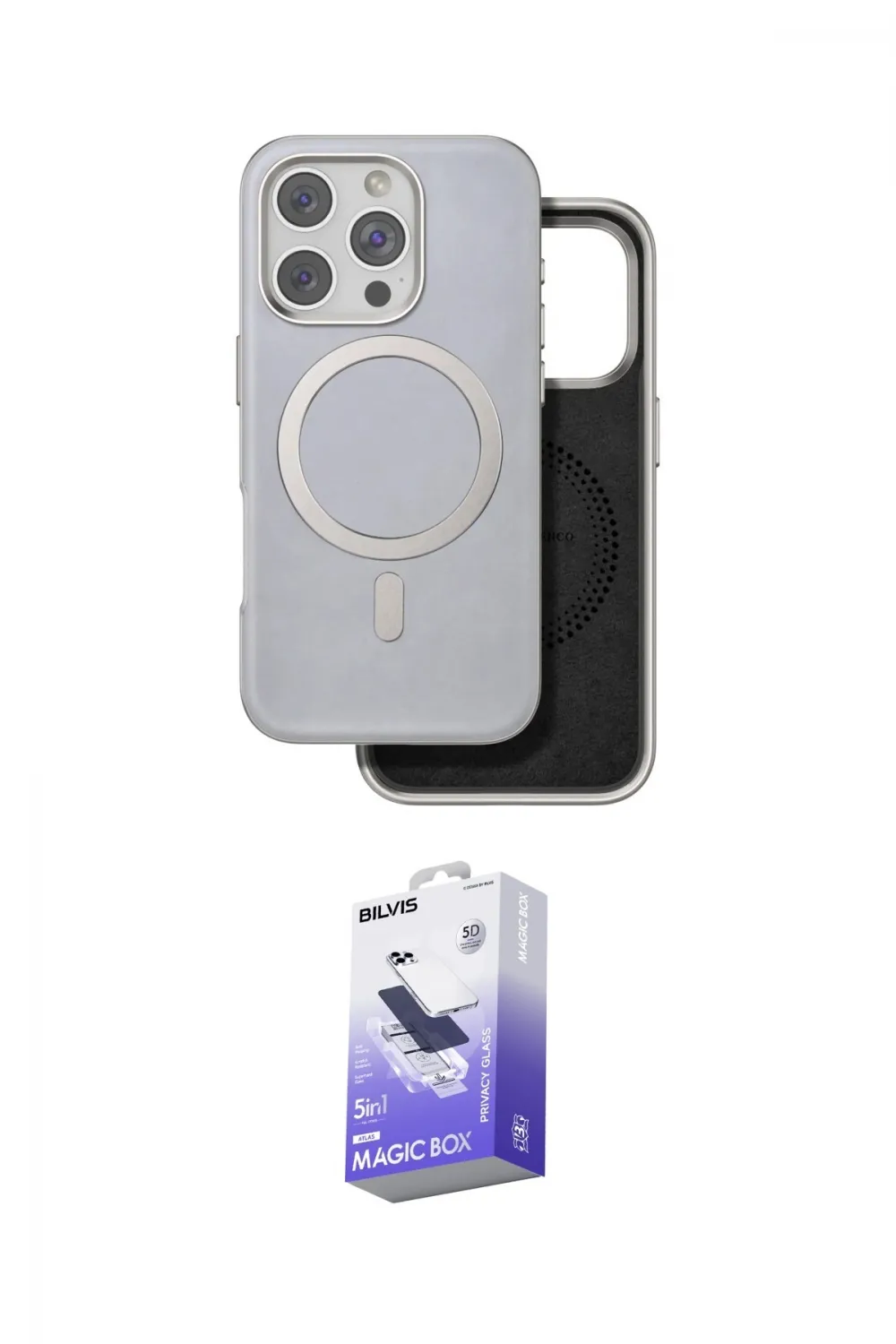 ieg™ iPhone 16 Pro Kılıf Pusula Işık Koleksiyonu - Siyah Bilvis 5in1 5D Magic Hayalet Cam Ekran Koruyucu