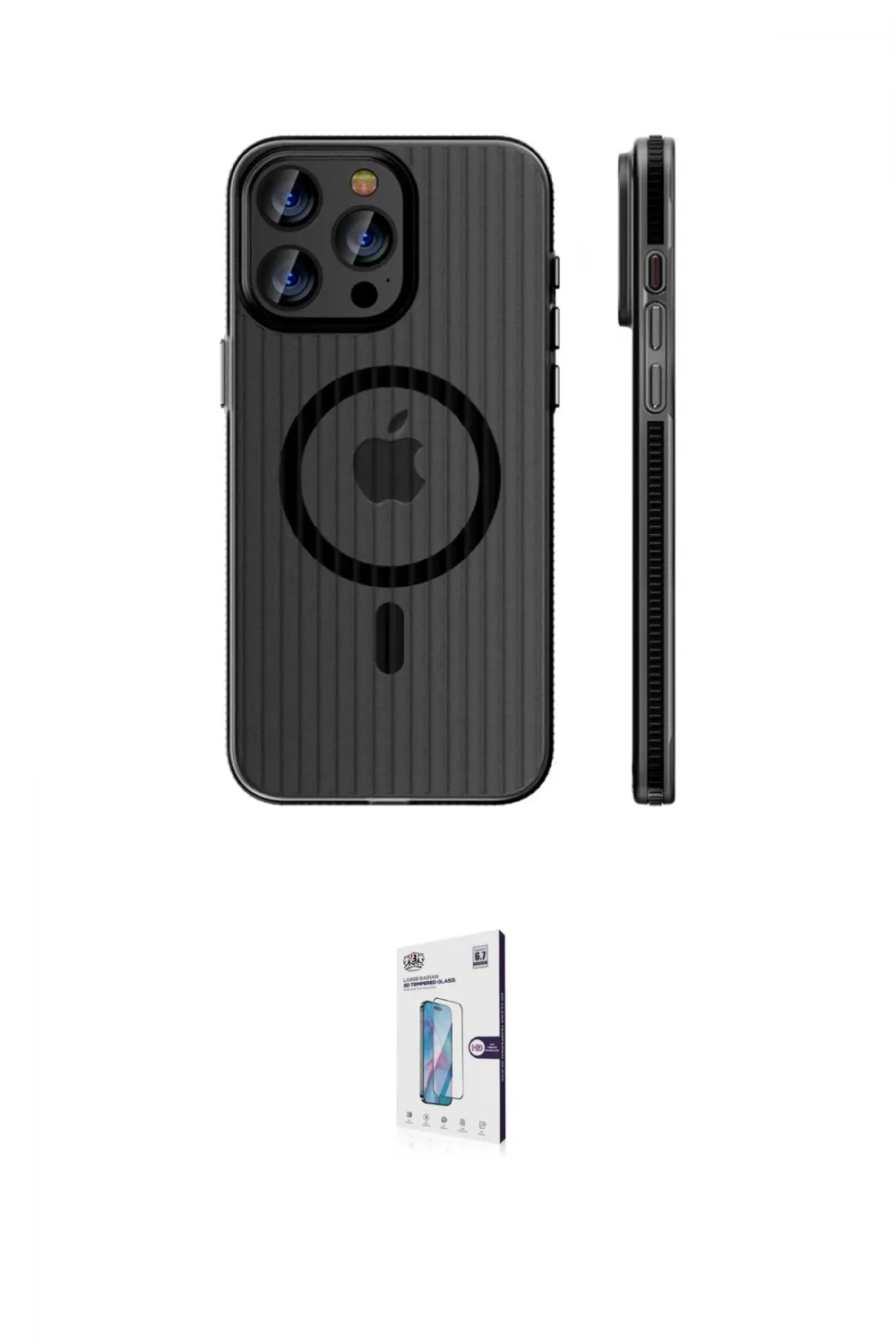 ieg™ iPhone 16 Pro Kılıf Pusula Minimal Koleksiyonu - Siyah Bilvis 0.18mm Plus Cam Ekran Koruyucu