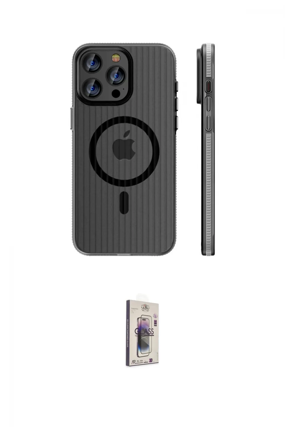 ieg™ iPhone 16 Pro Kılıf Pusula Minimal Koleksiyonu - Siyah Bilvis 3D Cam Ekran Koruyucu