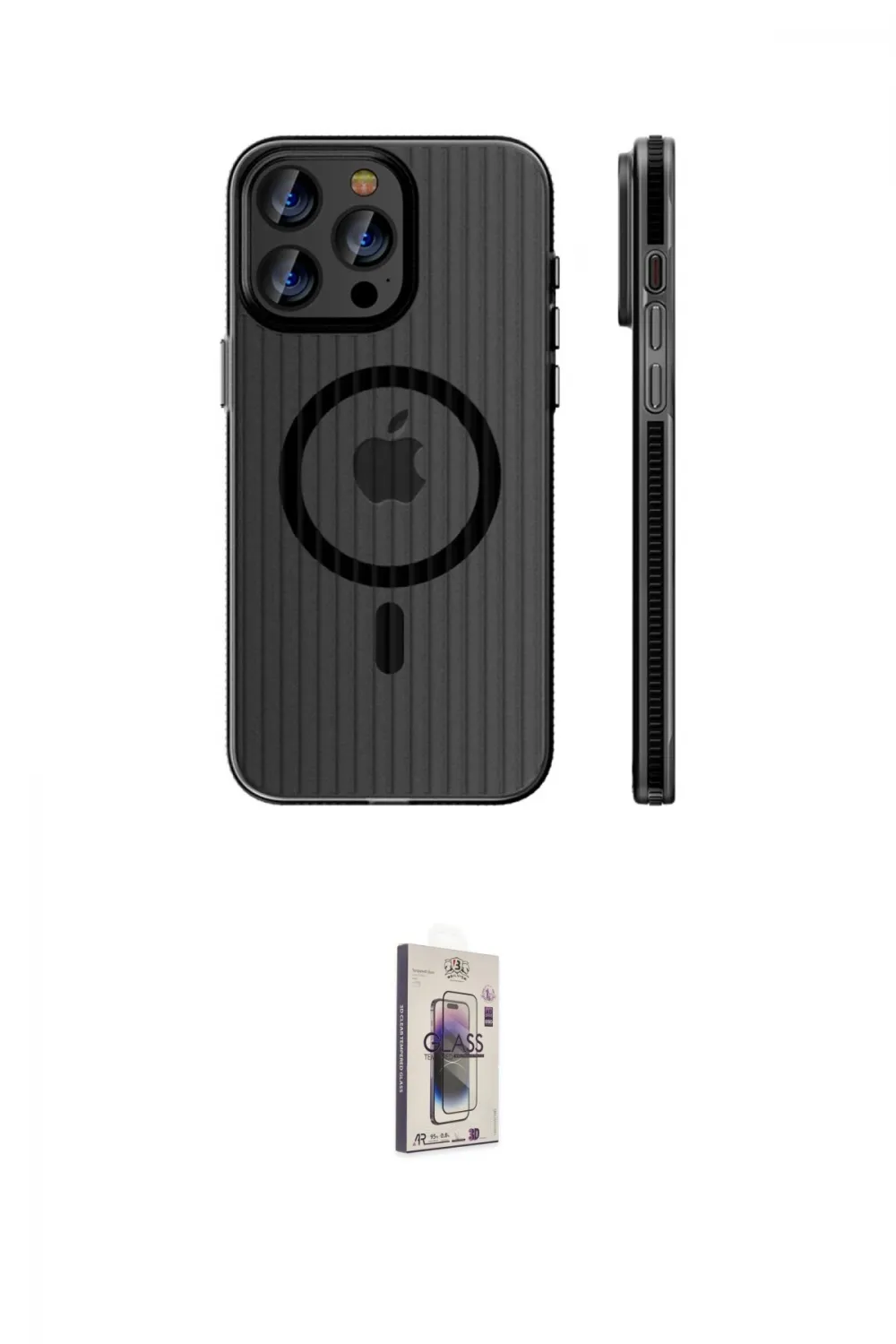ieg™ iPhone 16 Pro Kılıf Pusula Minimal Koleksiyonu - Siyah Bilvis 3D Cam Ekran Koruyucu