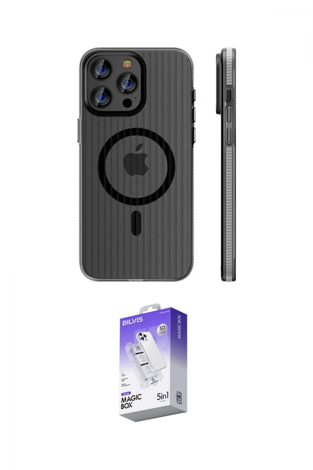 ieg™ iPhone 16 Pro Kılıf Pusula Minimal Koleksiyonu - Siyah Bilvis 5in1 3D Magic Cam Ekran Koruyucu