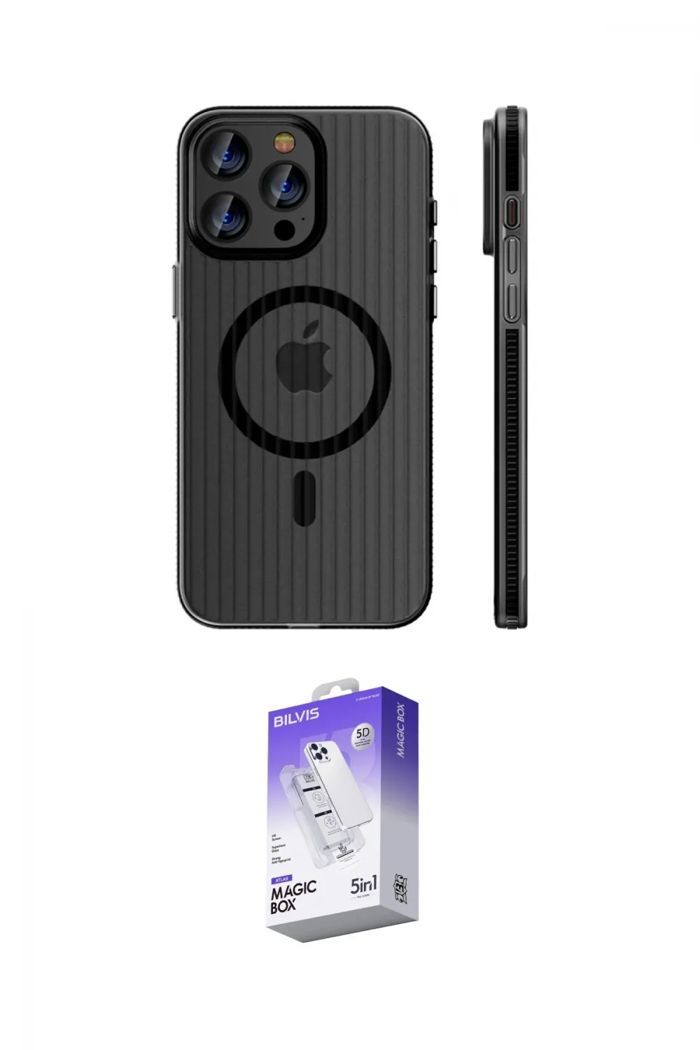 ieg™ iPhone 16 Pro Kılıf Pusula Minimal Koleksiyonu - Siyah Bilvis 5in1 3D Magic Cam Ekran Koruyucu
