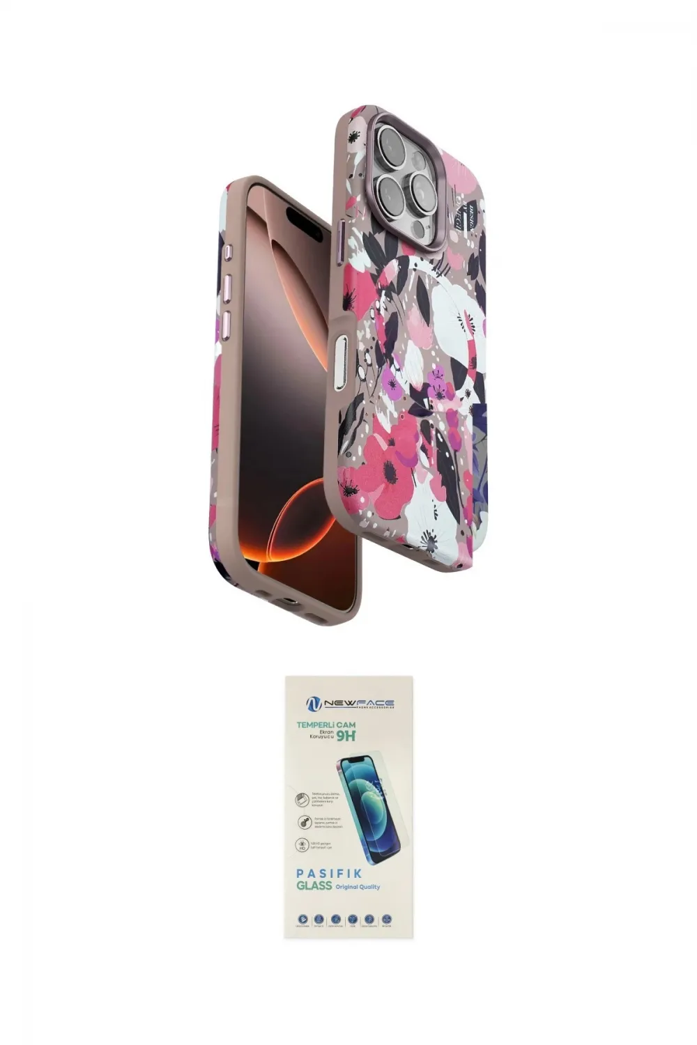 ieg™ iPhone 16 Pro Kılıf Siluet Doku - Şeffaf Pasifik Cam Ekran Koruyucu