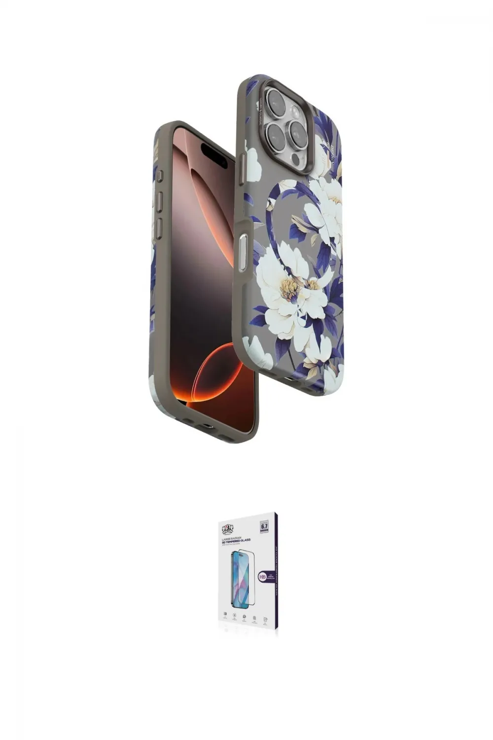 ieg™ iPhone 16 Pro Kılıf Siluet Doku - Siyah Bilvis 0.18mm Plus Cam Ekran Koruyucu