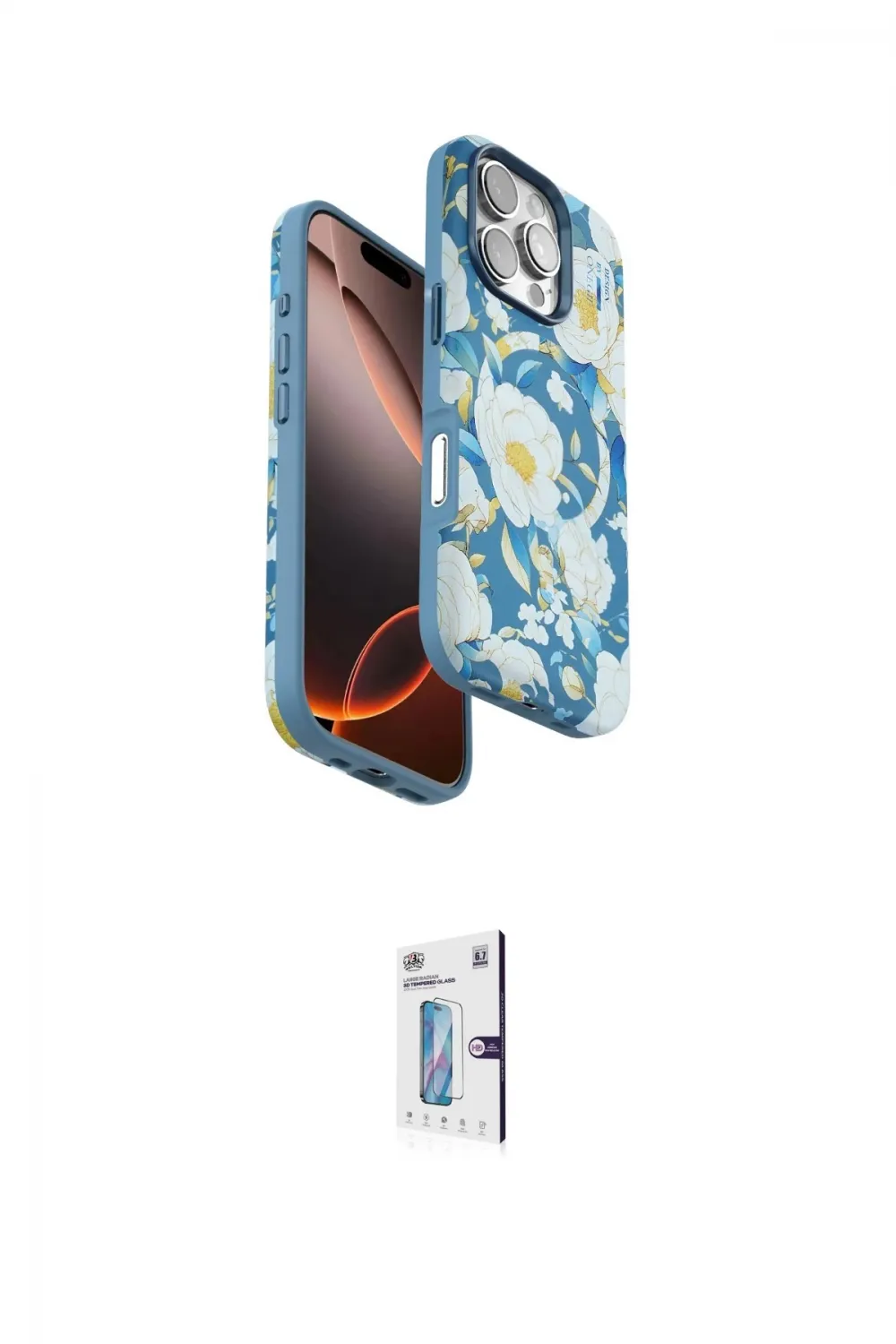 ieg™ iPhone 16 Pro Kılıf Siluet Doku - Siyah Bilvis 0.18mm Plus Cam Ekran Koruyucu