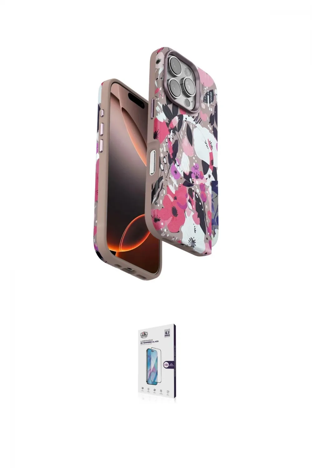 ieg™ iPhone 16 Pro Kılıf Siluet Doku - Siyah Bilvis 0.18mm Plus Cam Ekran Koruyucu