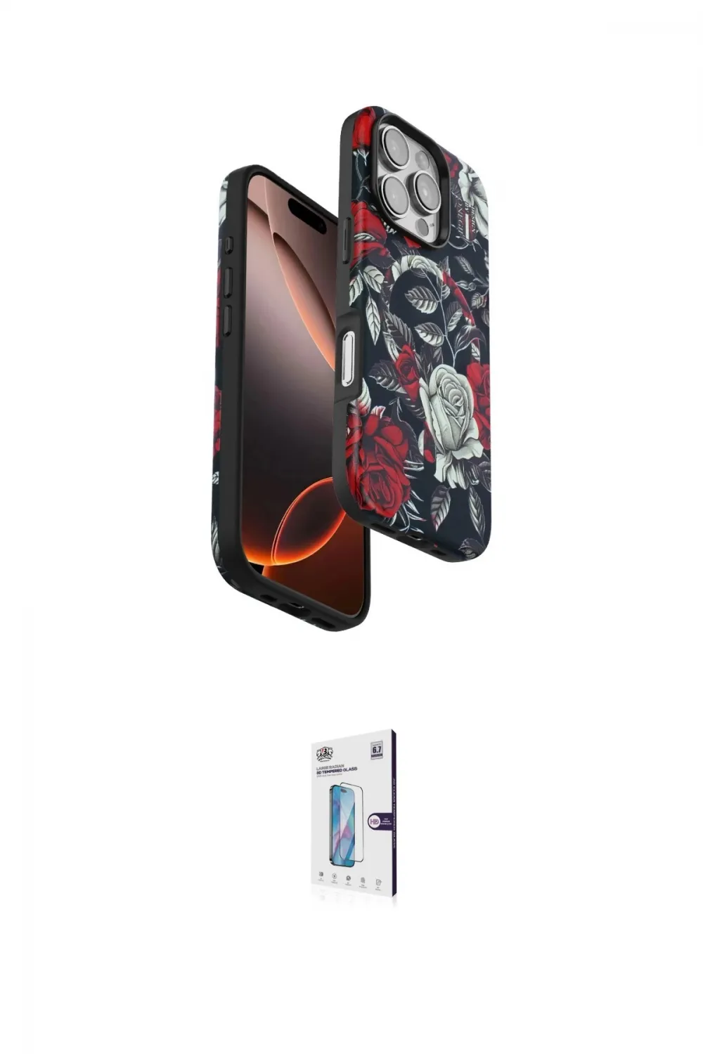 ieg™ iPhone 16 Pro Kılıf Siluet Doku - Siyah Bilvis 0.18mm Plus Cam Ekran Koruyucu
