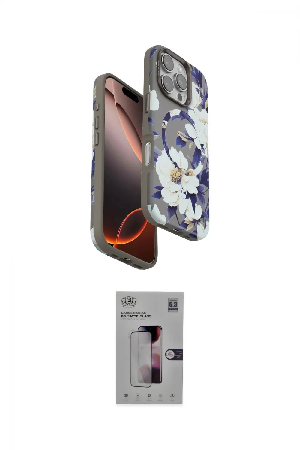 ieg™ iPhone 16 Pro Kılıf Siluet Doku - Siyah Bilvis 3D Mat Cam Ekran Koruyucu