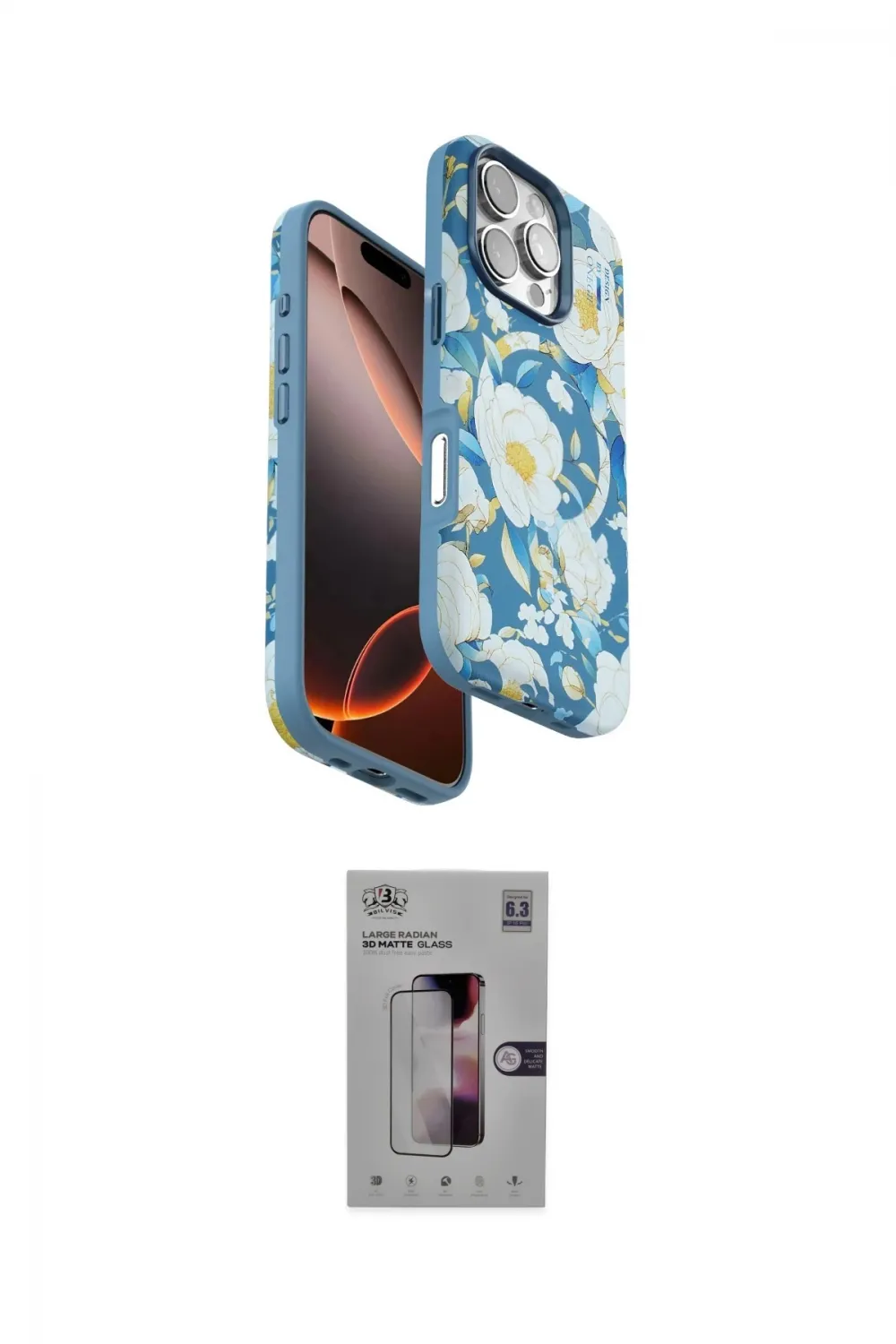 ieg™ iPhone 16 Pro Kılıf Siluet Doku - Siyah Bilvis 3D Mat Cam Ekran Koruyucu
