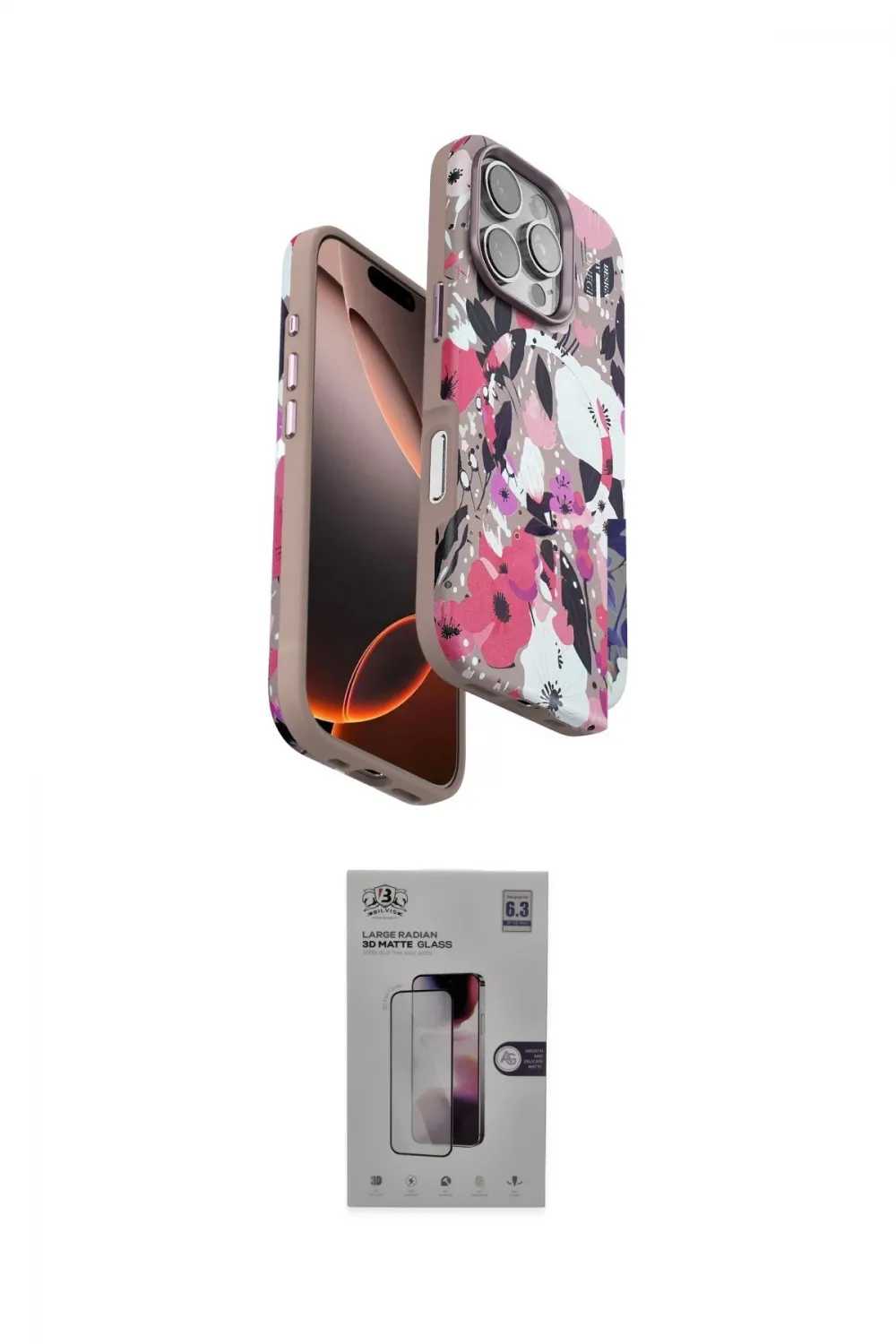 ieg™ iPhone 16 Pro Kılıf Siluet Doku - Siyah Bilvis 3D Mat Cam Ekran Koruyucu