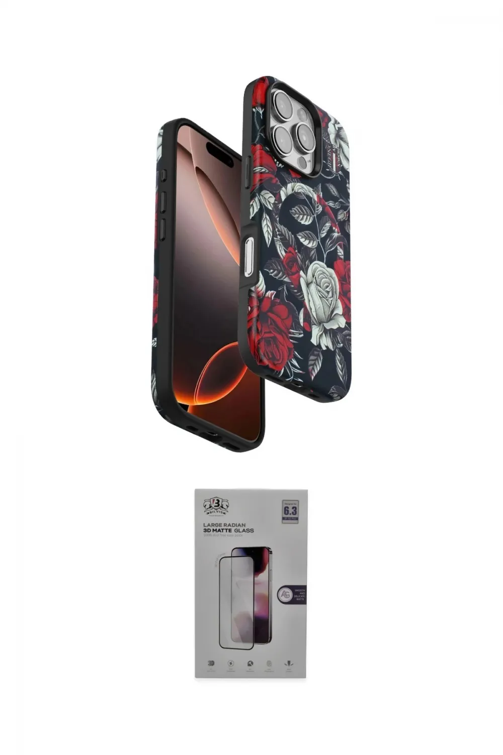 ieg™ iPhone 16 Pro Kılıf Siluet Doku - Siyah Bilvis 3D Mat Cam Ekran Koruyucu