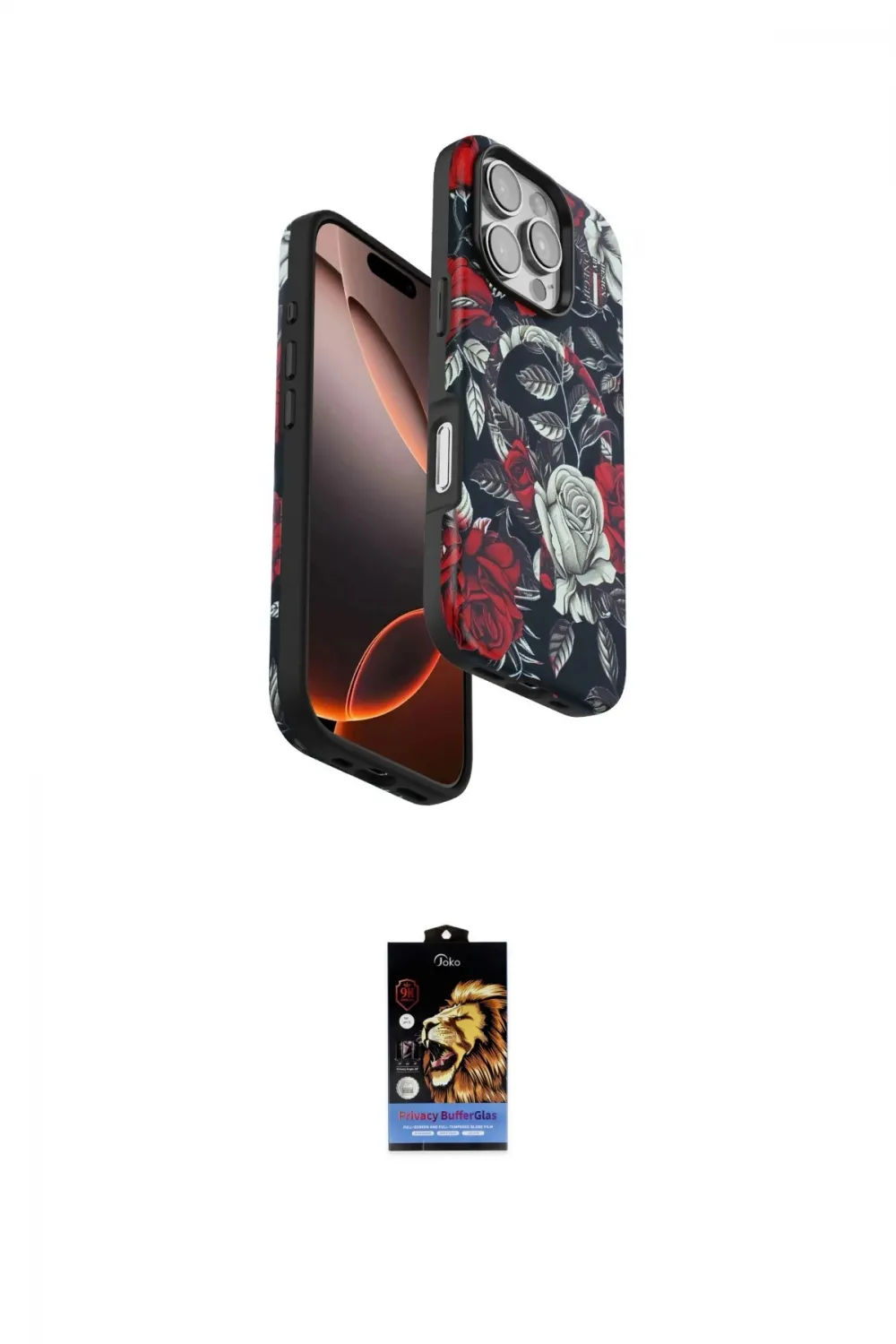 ieg™ iPhone 16 Pro Kılıf Siluet Doku - Siyah Buffer Hayalet Cam Ekran Koruyucu