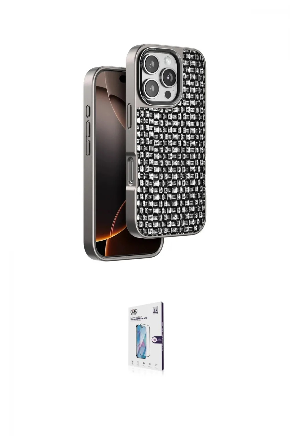 ieg™ iPhone 16 Pro Kılıf Siluet Form Serisi - Siyah Bilvis 0.18mm Plus Cam Ekran Koruyucu