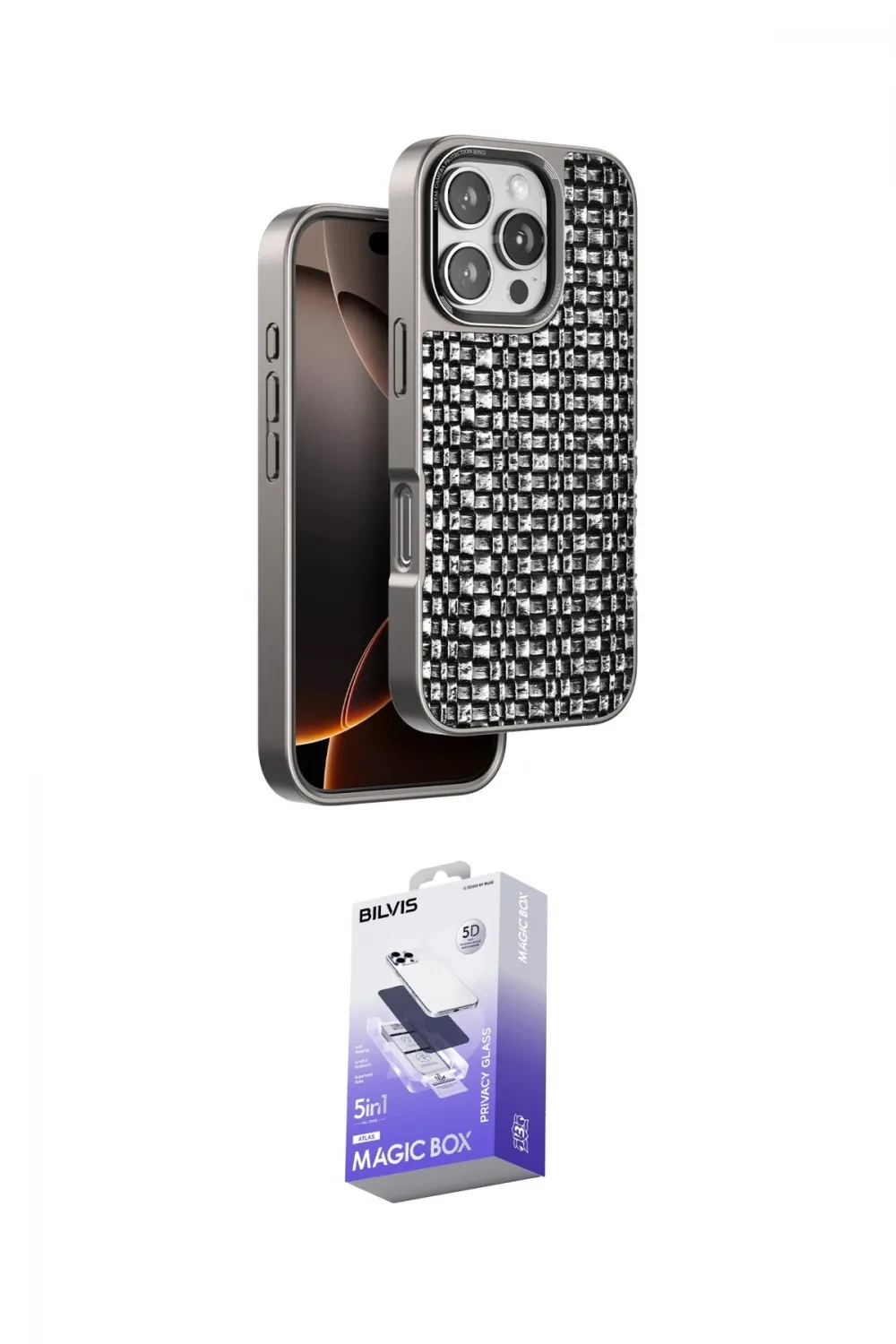 ieg™ iPhone 16 Pro Kılıf Siluet Form Serisi - Siyah Bilvis 5in1 5D Magic Hayalet Cam Ekran Koruyucu