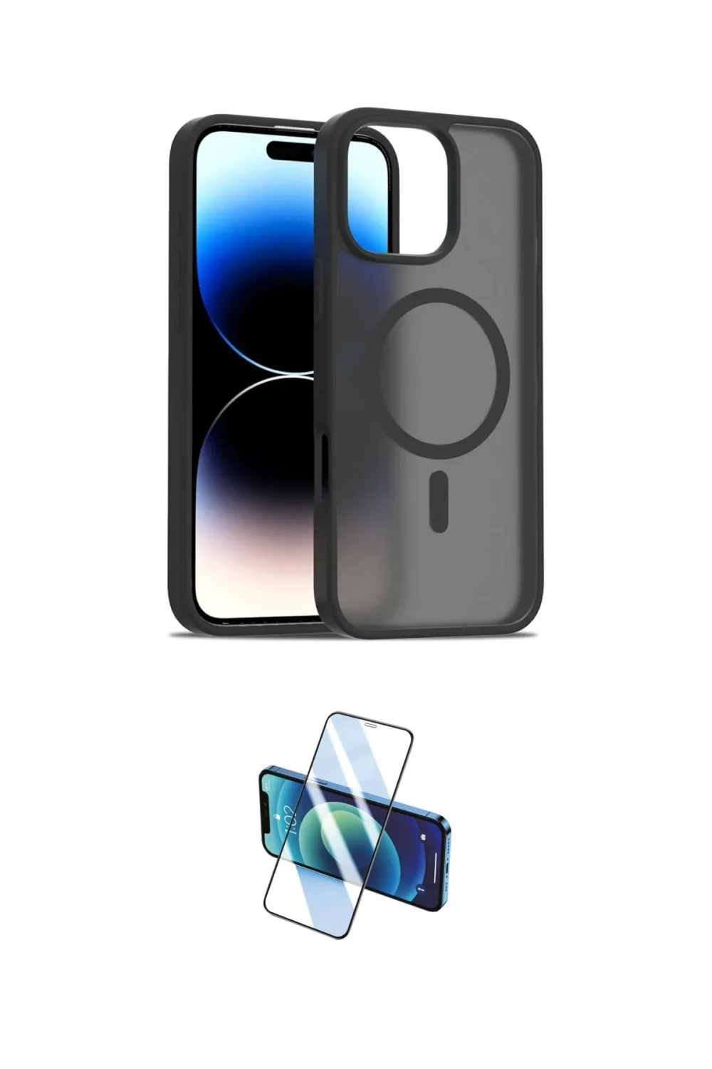 ieg™ iPhone 16 Pro Kılıf Siluet Minimal Prime - Siyah 3D Antistatik Cam Ekran Koruyucu
