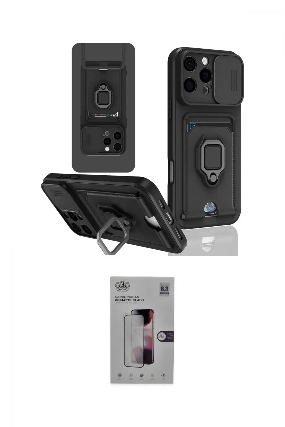 ieg™ iPhone 16 Pro Kılıf Vadi Form Prime - Siyah Bilvis 3D Mat Cam Ekran Koruyucu